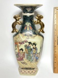 Royal Satsuma Moriage Hand Painted Tall Vase Signed Royal Satsuma on Bottom
