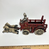 Vintage Cast Iron Horse Drawn Fire Truck Reproduction
