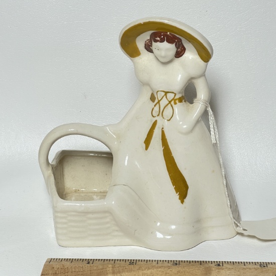 Early Lady with Basket Pottery Planter
