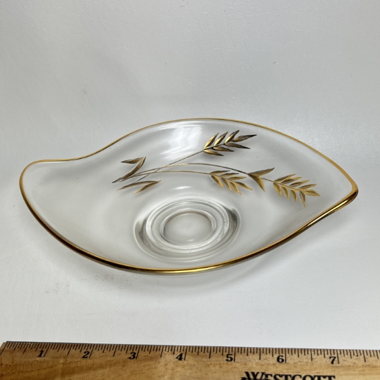 Vintage Gold Overlay Wheat Pattern Dish