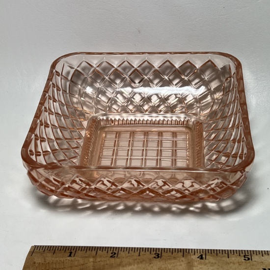 Pink Depression Federal Glass Square Diamond Lattice Bowl