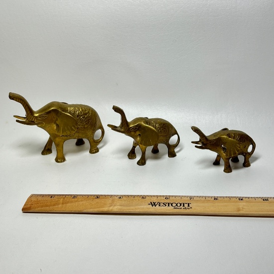 Set of 3 Vintage Brass Elephant Figurines