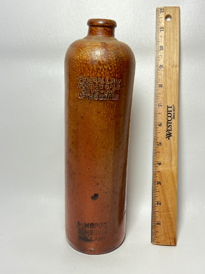 Circa 1870-1880 P. Hoppe Shiedam Holland Stoneware Spirits Bottle