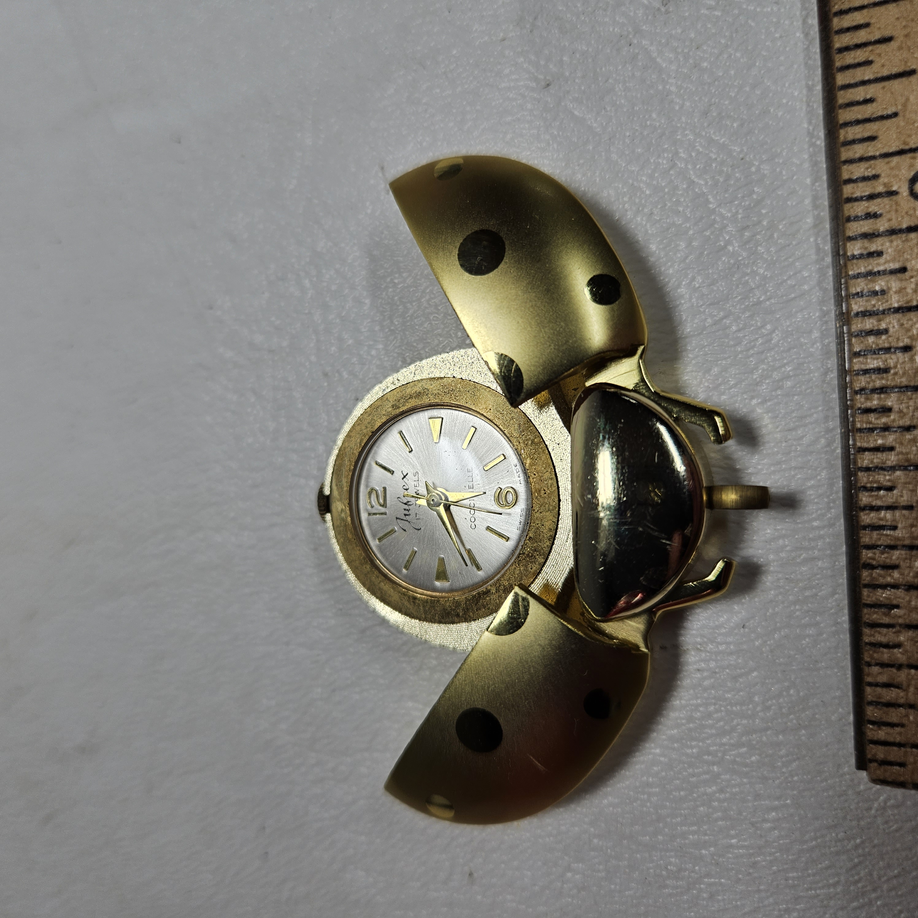 Jufrex 17 Jewels Swiss Made Mechanical Ladybug Watch VINTAGE JUFREX 17 JEWELS LADY BUG WATCH PENDANT SWISS MADE  main image 3