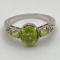Sterling Silver Ring with Green Stones Size 10