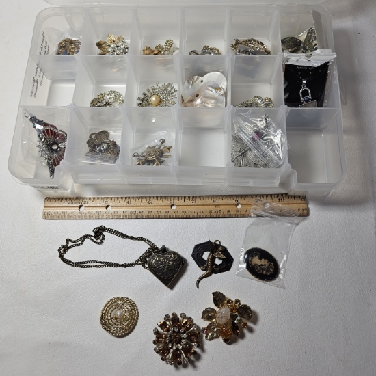 Tray Full of Nice Brooches and Other Jewelry Items
