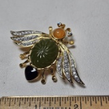Vintage Joan Rivers Crystal, Jade, Onyx Bumblebee Brooch