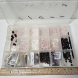 Tray of Assorted Pink Quartz and Garnet Beads