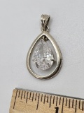 Sterling Silver Tear Drop Pendant with Large Clear Stone