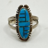 Sterling Silver Ring with Large Turquoise Colored Stone Size 10