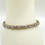 Gold Over Sterling Silver XO Bracelet with Rhinestones