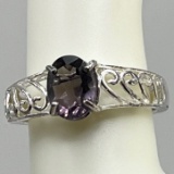 Sterling Silver Open Work Ring with Purple Stone Size 8