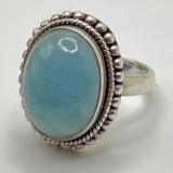 Sterling Silver Ring with Large Natural Blue Stone Size 10
