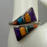 Sterling Silver Multi-Color Enamel Adjustable Ring