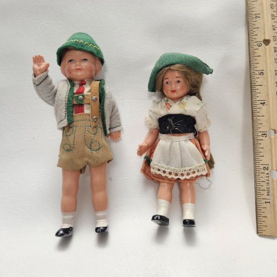 Vintage Boy and Girl Dolls Wearing Traditional German Clothing, Jointed