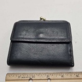Black Leather Coach Wallet with Kiss Lock Change Purse