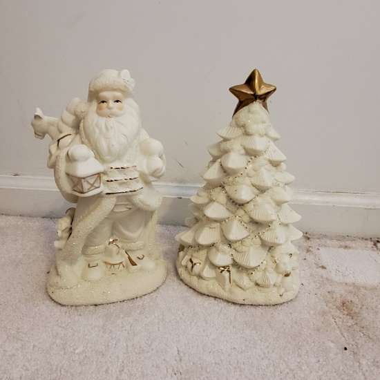 Ceramic White Santa Claus and Ceramic White Christmas Tree