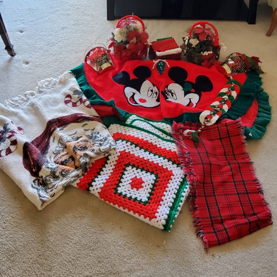 Mickey and Minnie Tree Skirt, Table Runner, Throw and other Christmas Décor