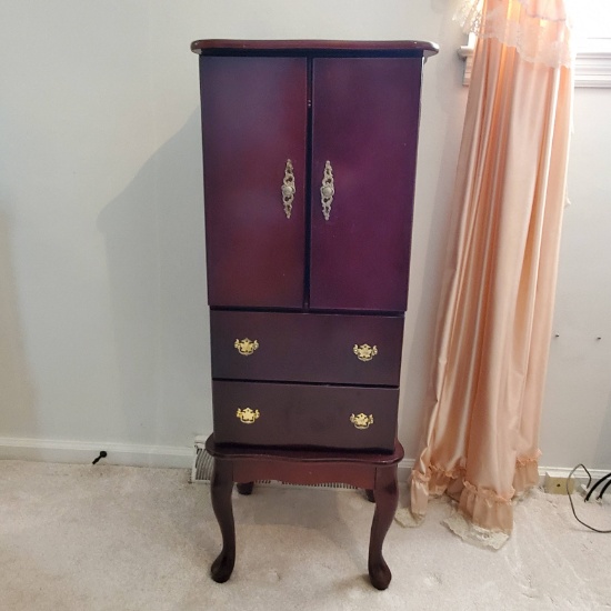 Cherry Color Queen Anne Style Jewelry Armoire