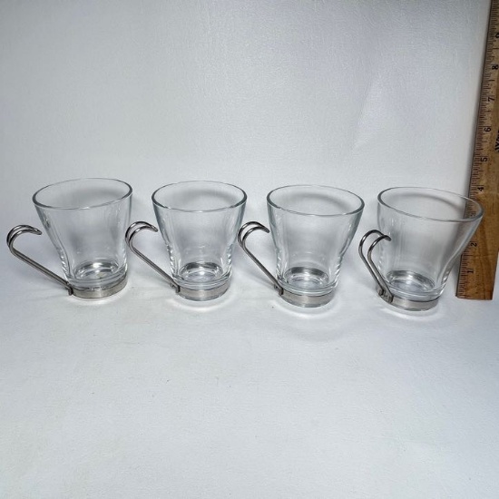 Set of 4 Bormiolli Rocco Italian Espresso Glasses with Stainless Handles
