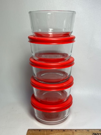 Lot of 5 1 Cup Glass Pyrex Storage Bowls with 4 Lids