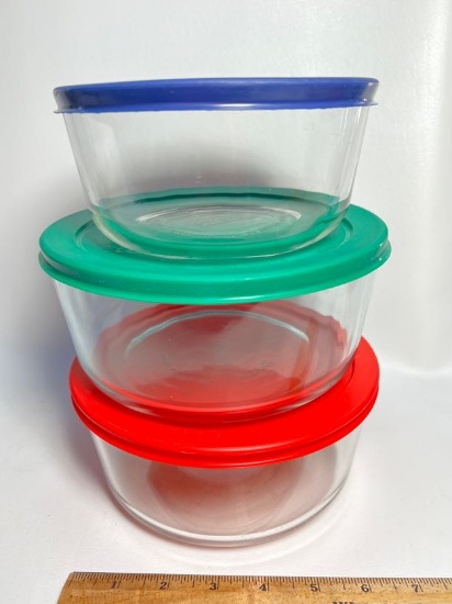 Lot of 3 Pyrex Lidded Glass Storage Containers