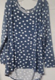 LulaRoe “Elizabeth” Tunic, 3XL, Blue / White Polka Dot