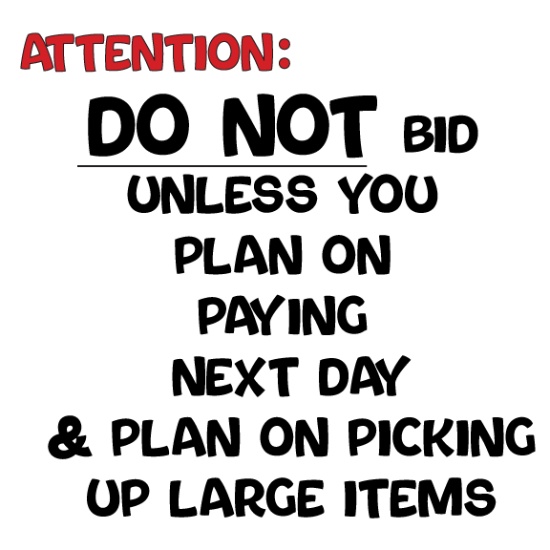 Do Not Bid Unless You Plan on Paying & Picking Up Large Items