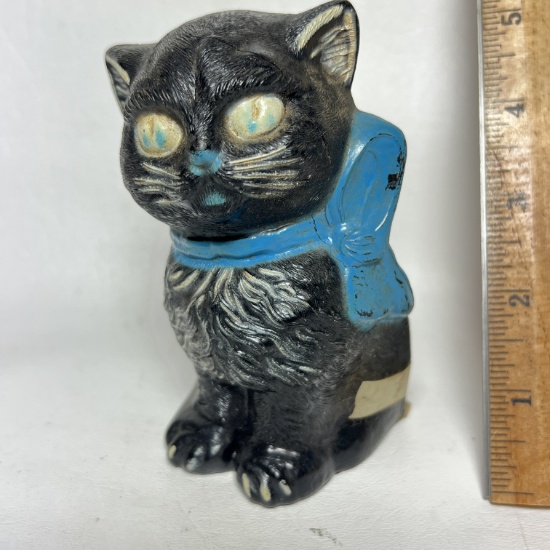 1950's Plastic Black Cat with Blue Ribbon Coin Bank
