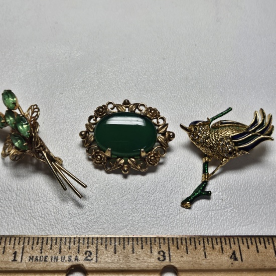 Lot of 3 Vintage Gold Tone Brooches