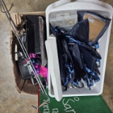Box Lot of Assorted Items, Jewelry Bags, Storage Baskets and More