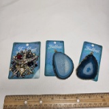 1 Brooch and 2 Dyed Agate Slice Pendants