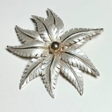 Vintage Lisa Jewels Satin Enameled Gold Tone Flower Brooch