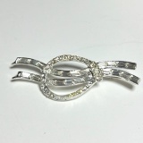 Silver Tone Rhinestone Brooch Signed on Back