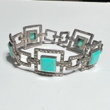 Vintage Sterling Silver Marcasite Bracelet with Turquoise Stones