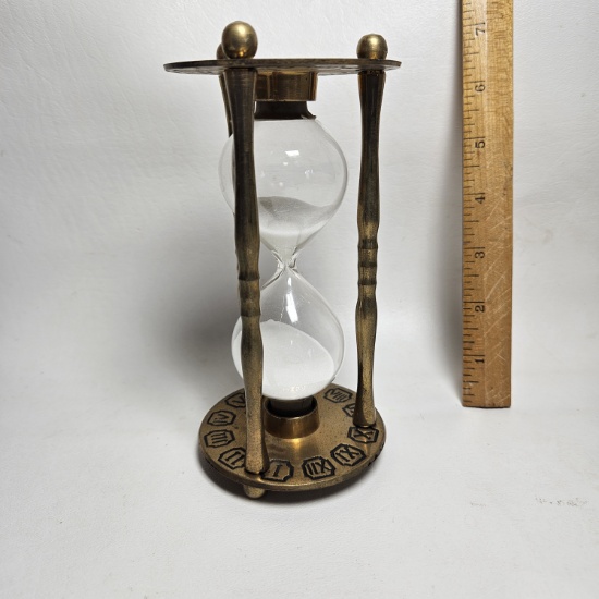 Vintage Brass Hourglass with Zodiac and Roman Numerals