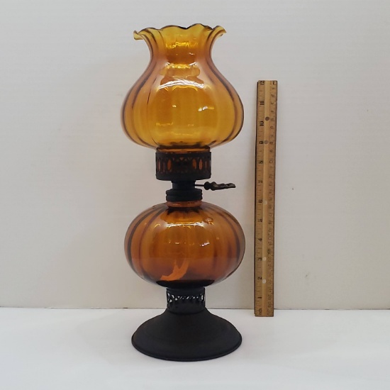 Vintage Amber Glass Oil Lamp