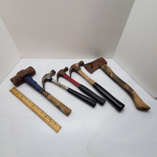 Lot of 3 Hammers, 1 Sledge Hammer and 1 Hatchet