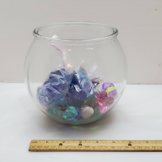 Glass Fish Bowl with Colored Stones