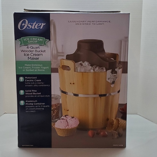 Oster Ice Cream Shop 4-Quart Wooden Bucket Ice Cream Maker - Works