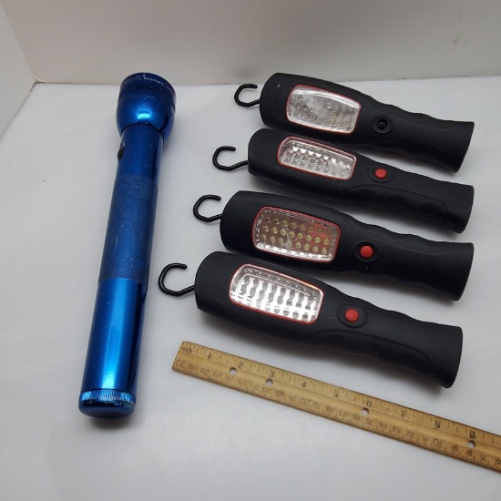 Blue Mag-Lite and 4 LED Inspection Lamps with Hooks