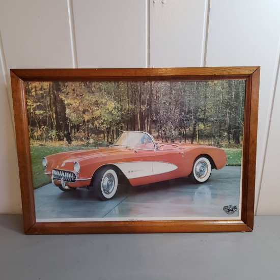 1957 Corvette Poster in Handmade Wooden Frame