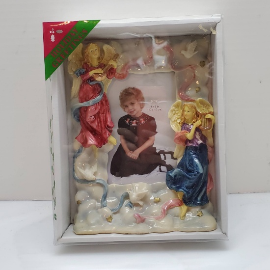 NIB Shiny Resin Angel Picture Frame - Holds 4” x 6” Photo
