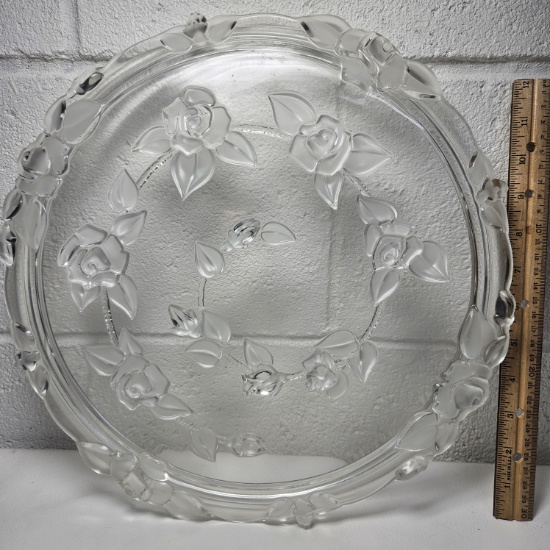 Bella Rosa By Mikasa Glass Cake Platter with Raised Roses