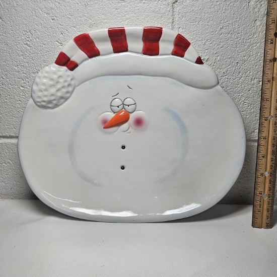 Adorable Ceramic Snowman Platter