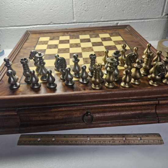 Nice Chess Set with Heavy Metal Pieces, Made in Italy