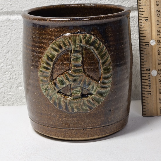 Pottery with Peace Sign Emblem, Signed