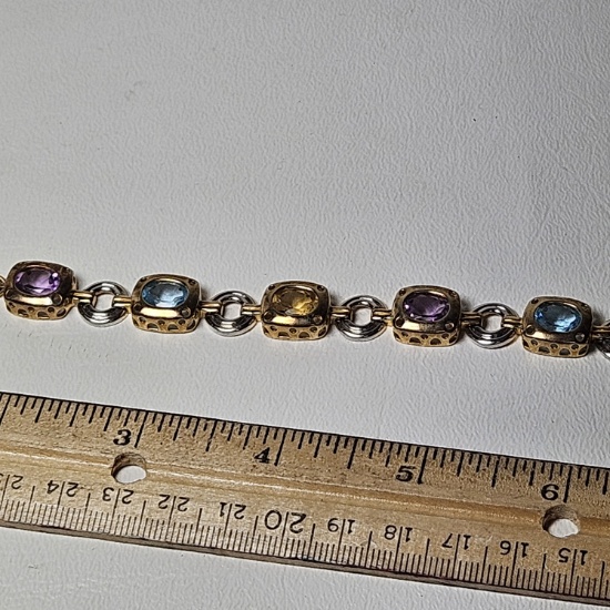 Gold Over Sterling Bracelet with Multi Colored Stones