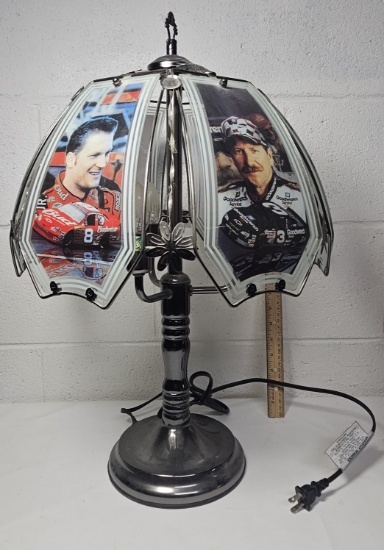NASCAR Dale Earnhardt Jr and Sr Glass Panel Touch Lamp - Works