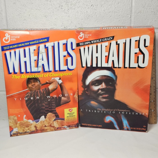 Lot of 2 Unopened Collectible Wheaties Boxes, Tiger Woods and Walter Payton